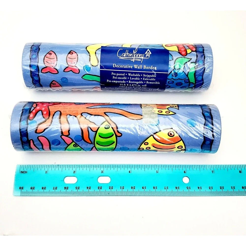 Vtg Wallpaper Border Southern Seas Fish Ocean Life Blue Cathie Money Lot x2 NEW!